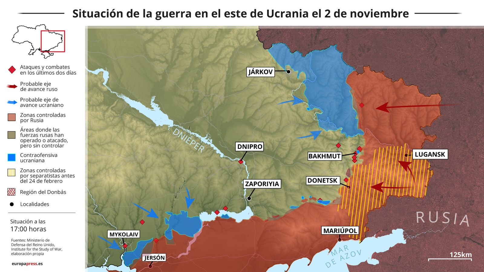 Mapa de la situació de les tropes russes a Ucraïna del 2 de novembre
