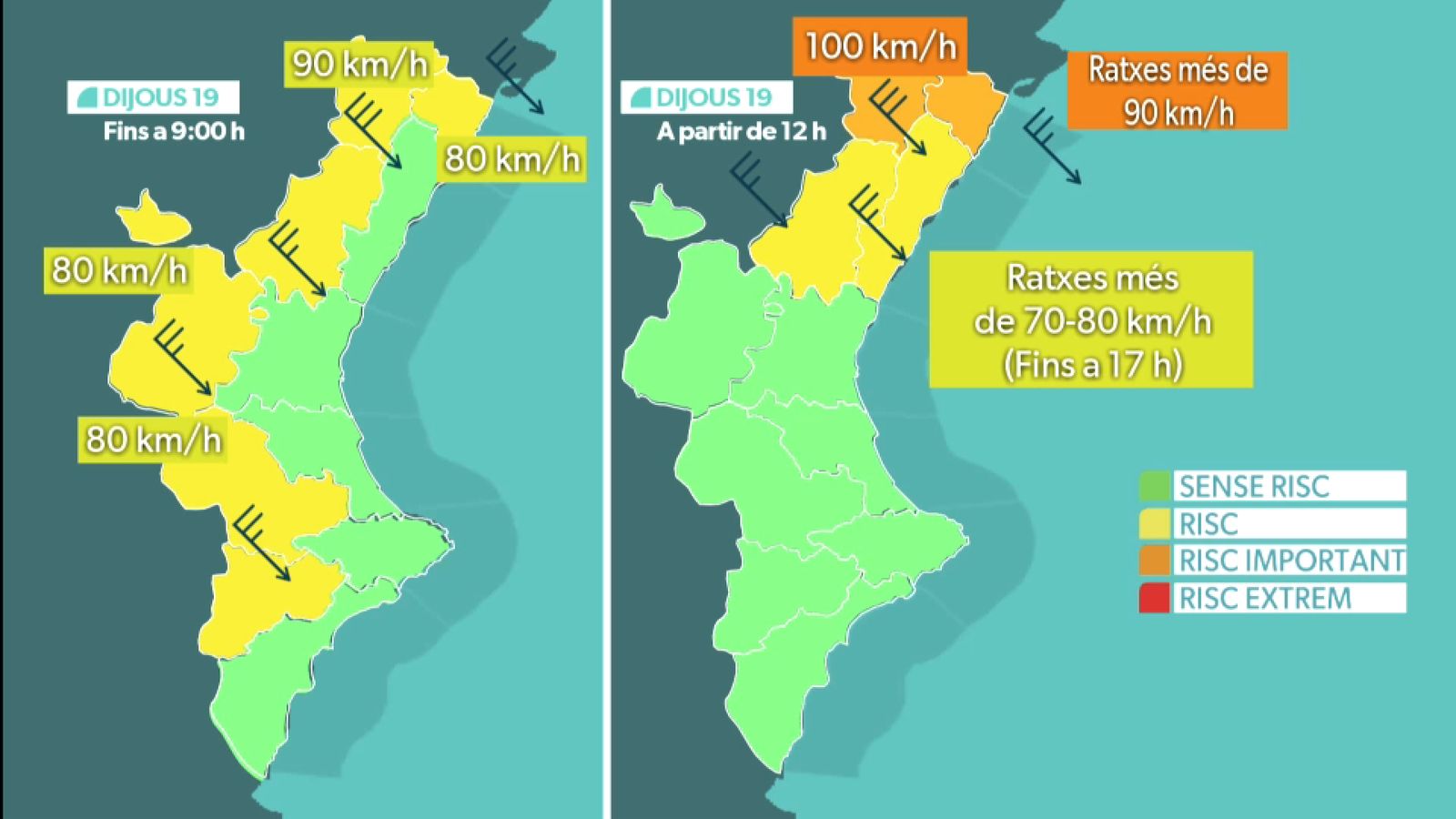 Els avisos per vent dijous 19 de febrer