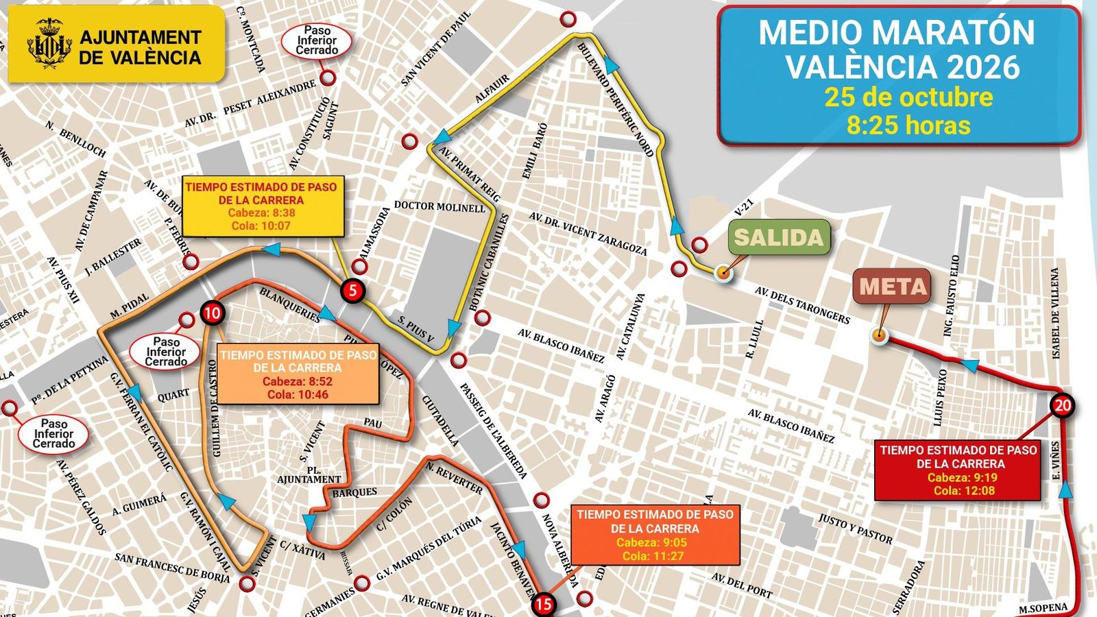 Afecció de talls de trànsit de la Mitja Marató de València