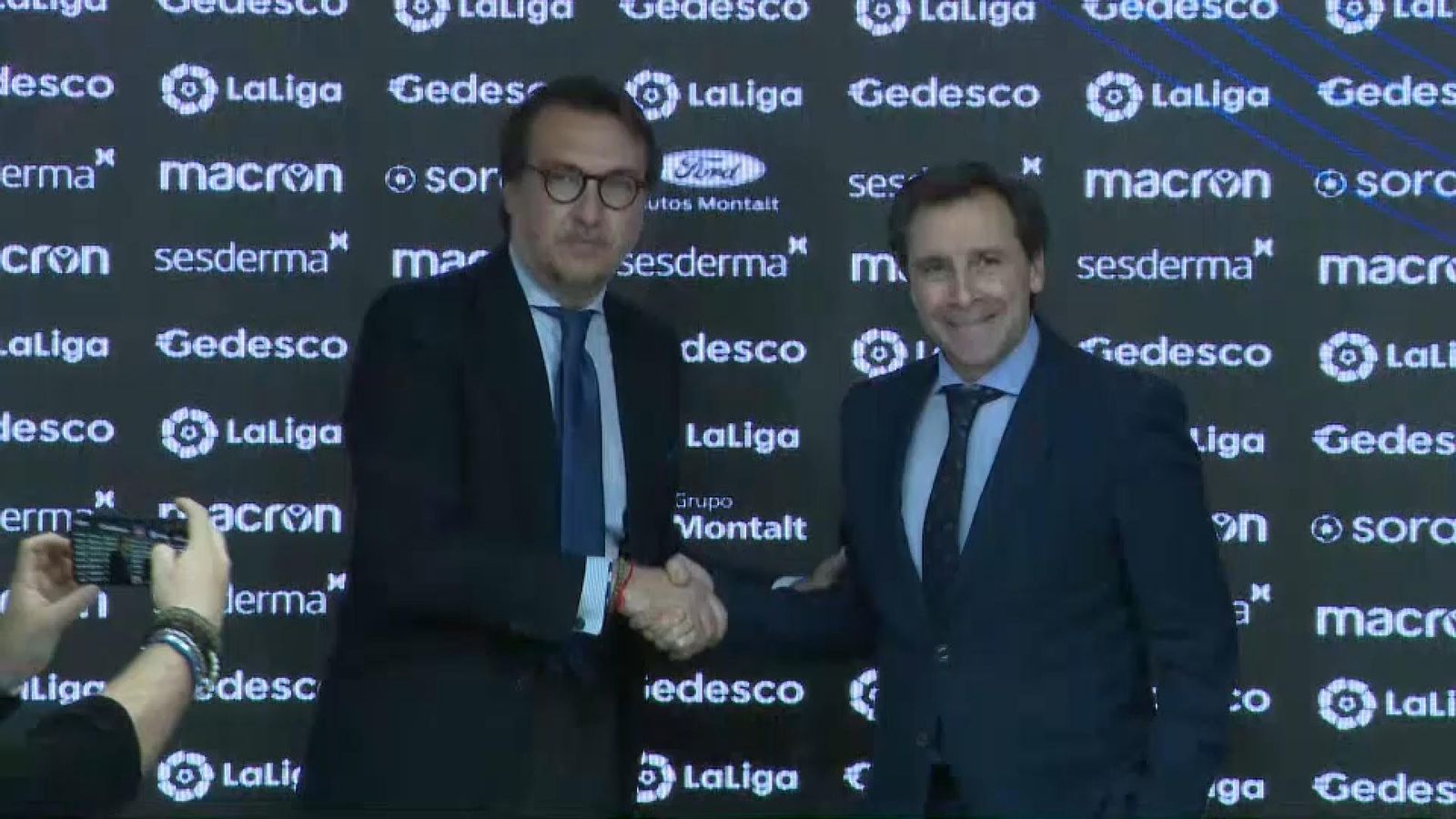 Quico Catalán i Felipe Miñambres durant la presentació del nou director esportiu