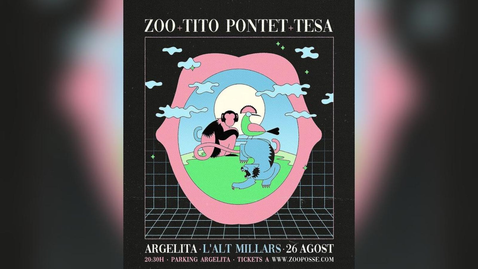 Cartell de l'actuació de Zoo, Tito Pontet i Tesa a Argelita