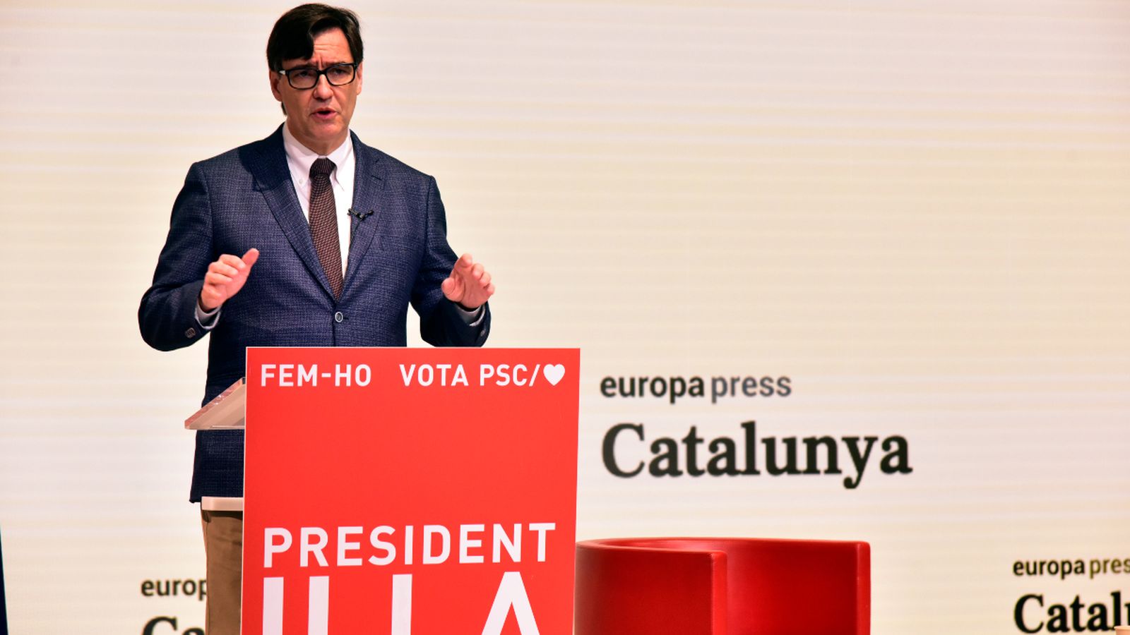 Salvador Illa, candidat del PSC, en un acte de campanya