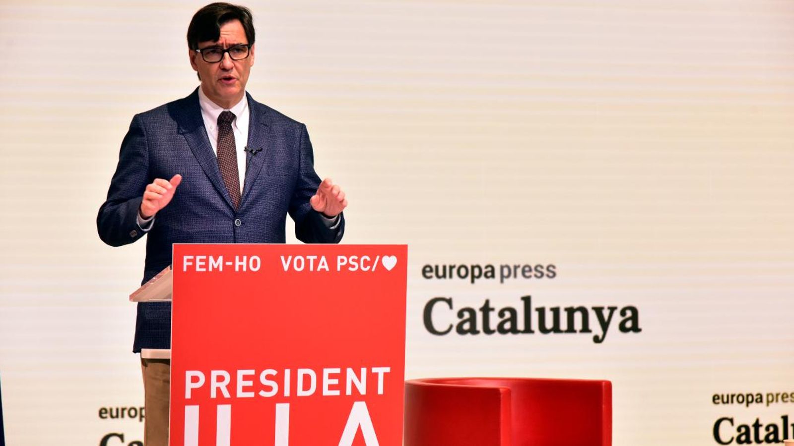 Salvador Illa, candidat del PSC, en un acte de campanya