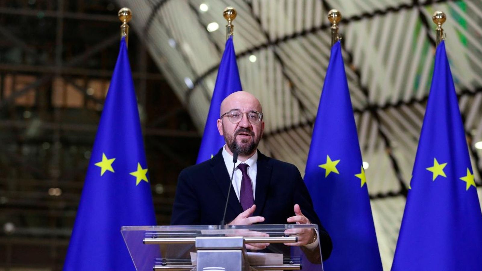 El president del Consell Europeu, Charles Michel, després d'una cimera per videoconferència