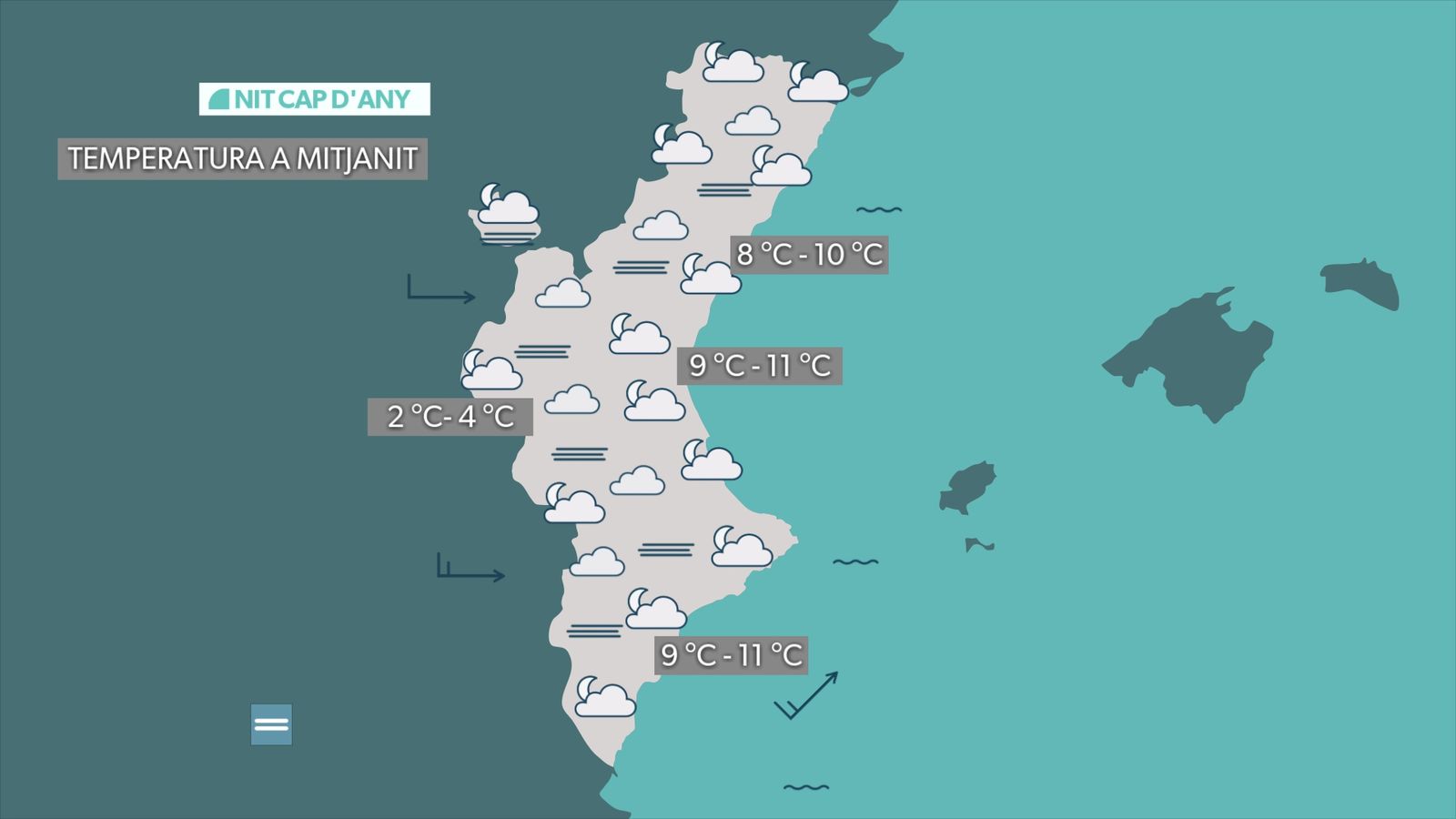Temperatures previstes durant la nit de Cap d'Any