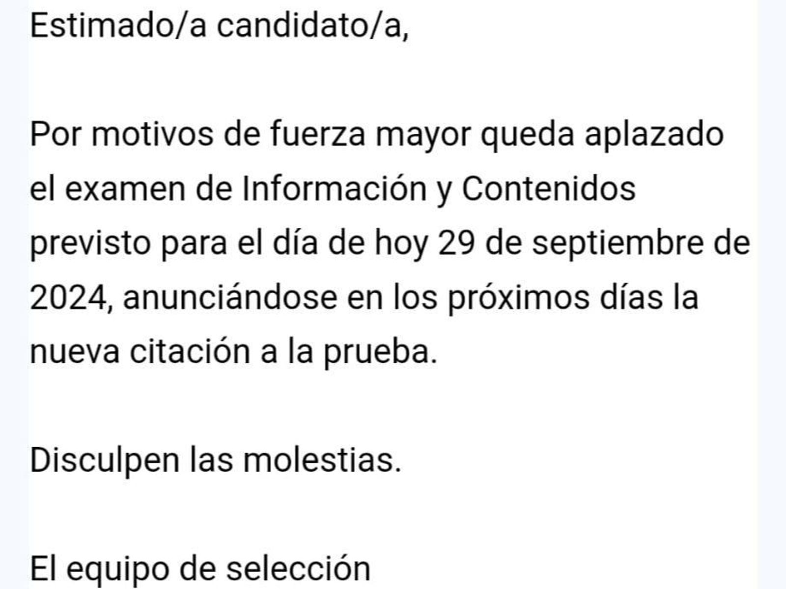 Correu electrònic enviat als candidats a l'oposició a periodistes pocs minuts abans de les 11:00 h
