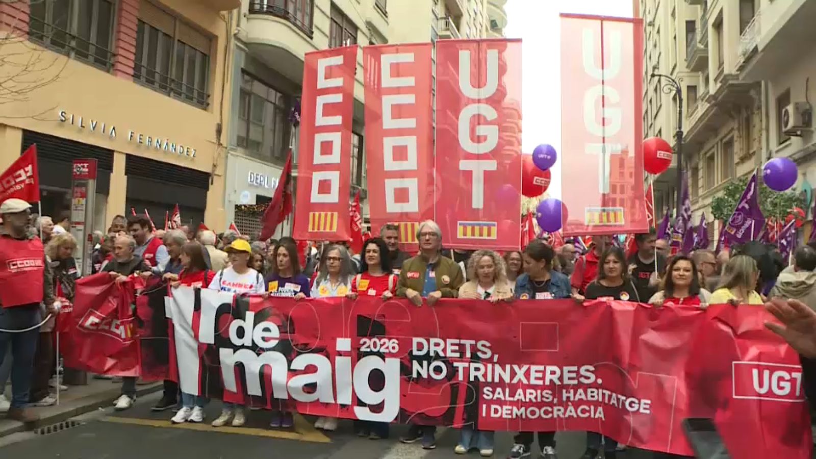 Manifestació del Primer de Maig a València, este divendres