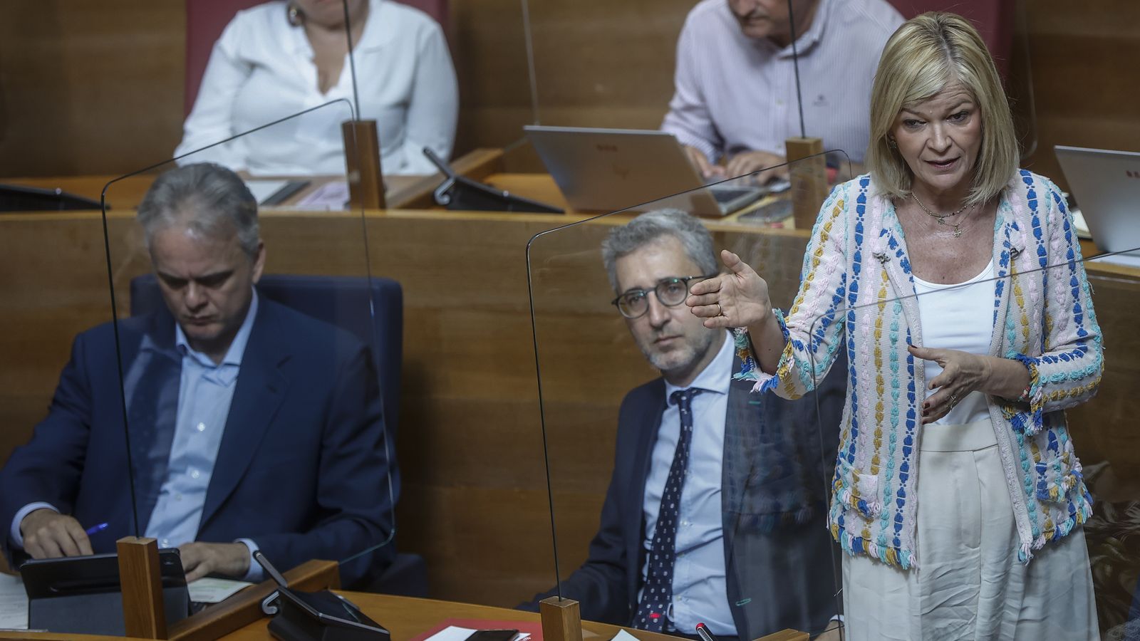 La consellera Gabriela Bravo, que ha demanat al sí del Consell l'abolició de la prostitució, en un pleno de les Corts