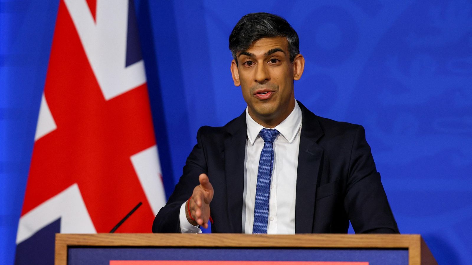 El primer ministre britànic, Rishi Sunak, este dilluns durant una roda de premsa