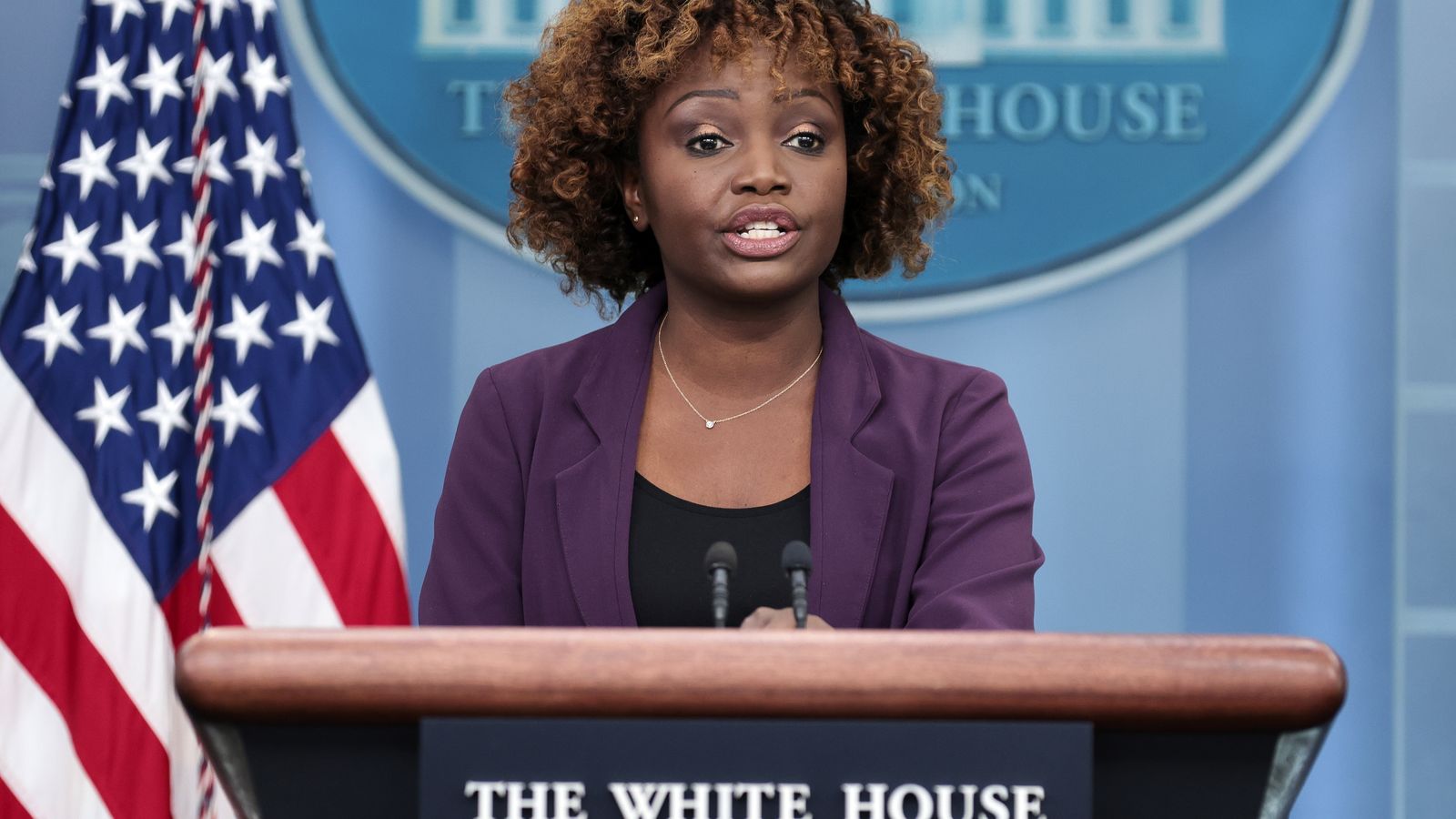 Karine Jean-Pierre, durant la roda de premsa d'aquest dijous a la Casa Blanca