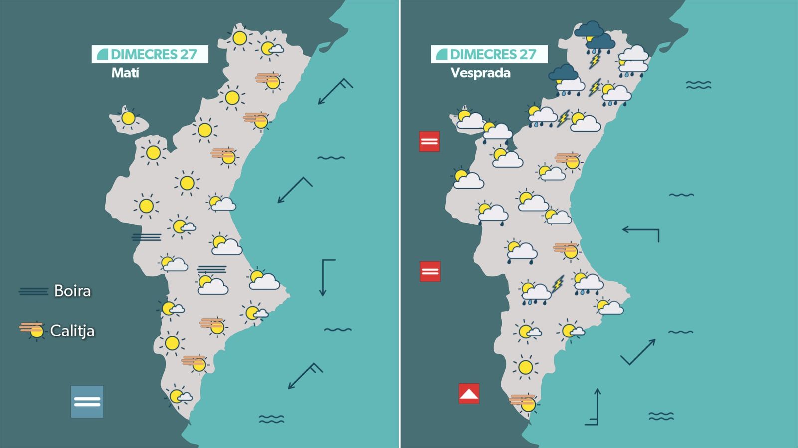Previsió de l'oratge per a este dimecres, 27 d'agost