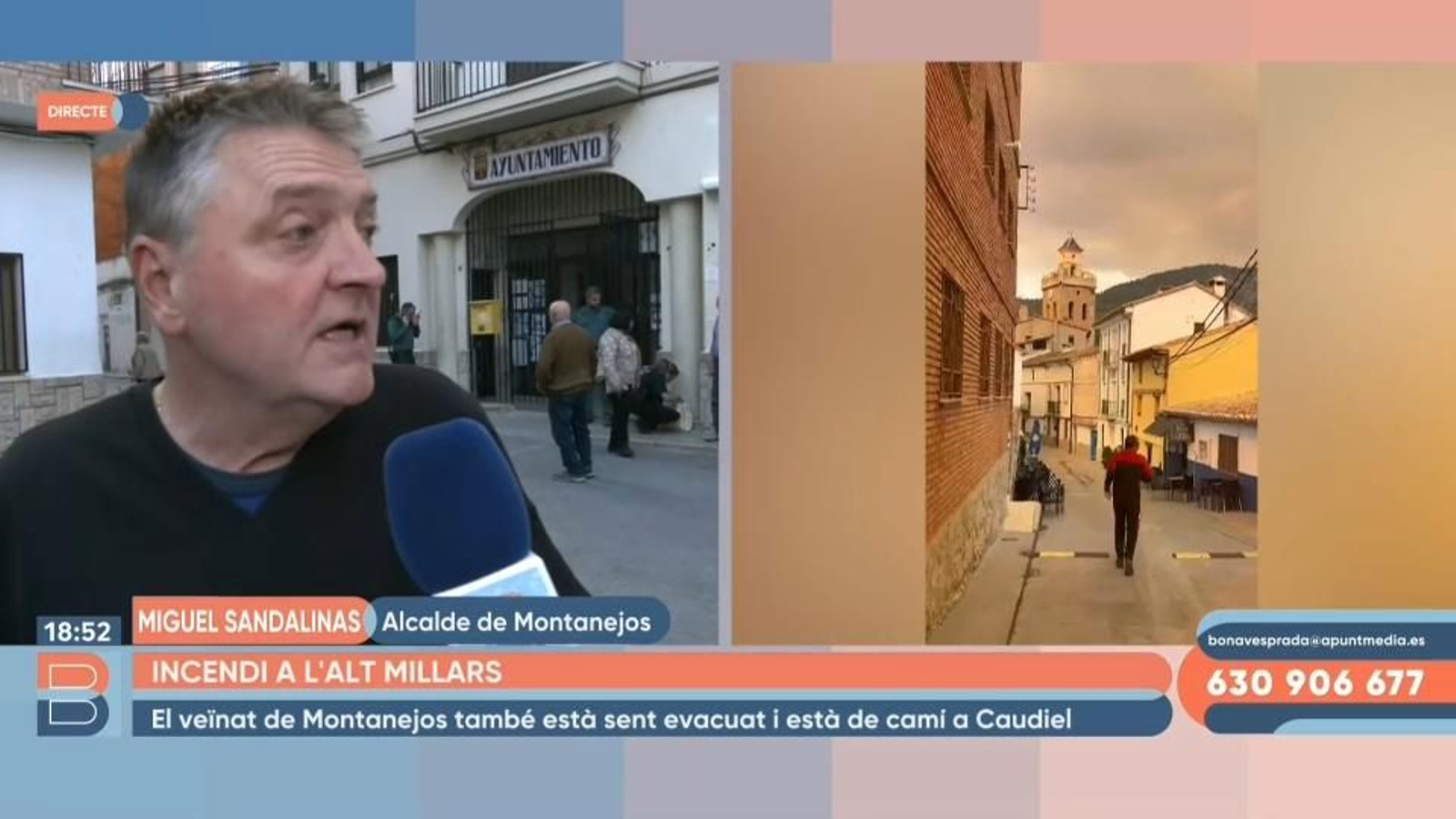 L'alcalde de Montanejos, Miguel Sandalinas, abans de desallotjar el poble