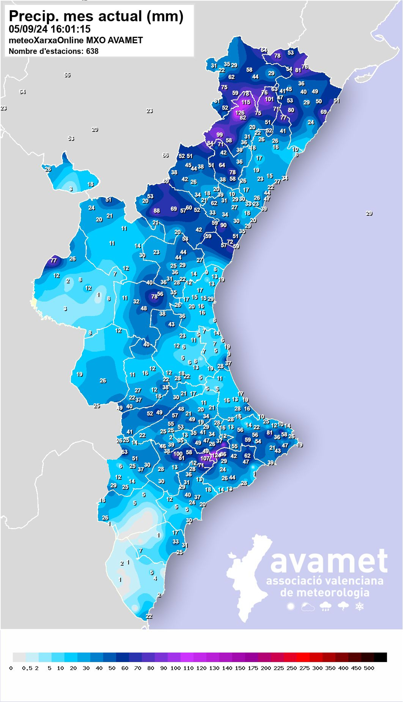 Precipitació acumulada (mm) del 1 al 5 de setembre