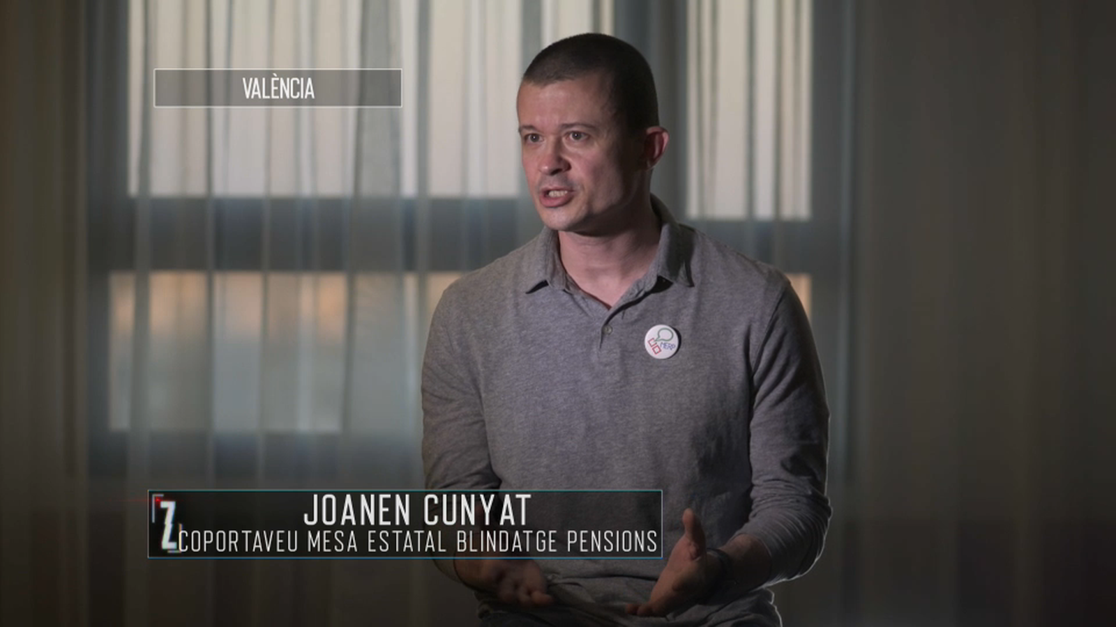 Joanen Cunyat, coportaveu de la Taula Estatal pel Blindatge de les pensions, durant la entrevista en el programa 'Zoom'