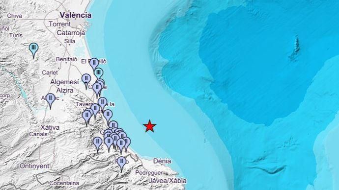 Mapa dels municipis afectats pel terratrémol Un terratrémol de magnitud 3,3 davant de la costa valenciana sacseja la Safor i la Ribera Baixa