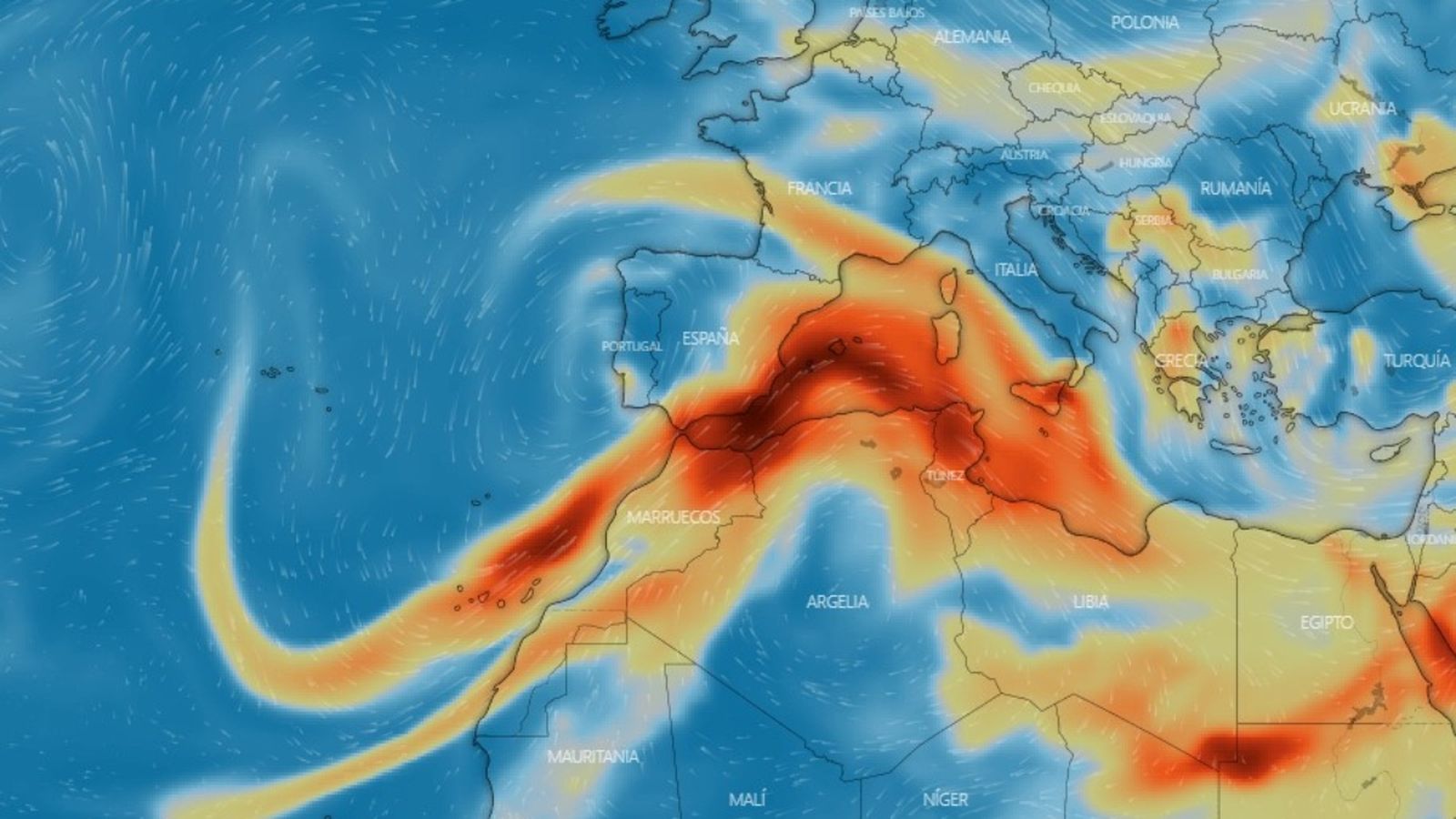 Mapa de l'evolució de SO2 a Europa
