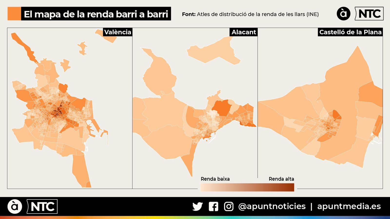 Mapa de la renda de les tres capitals valencianes