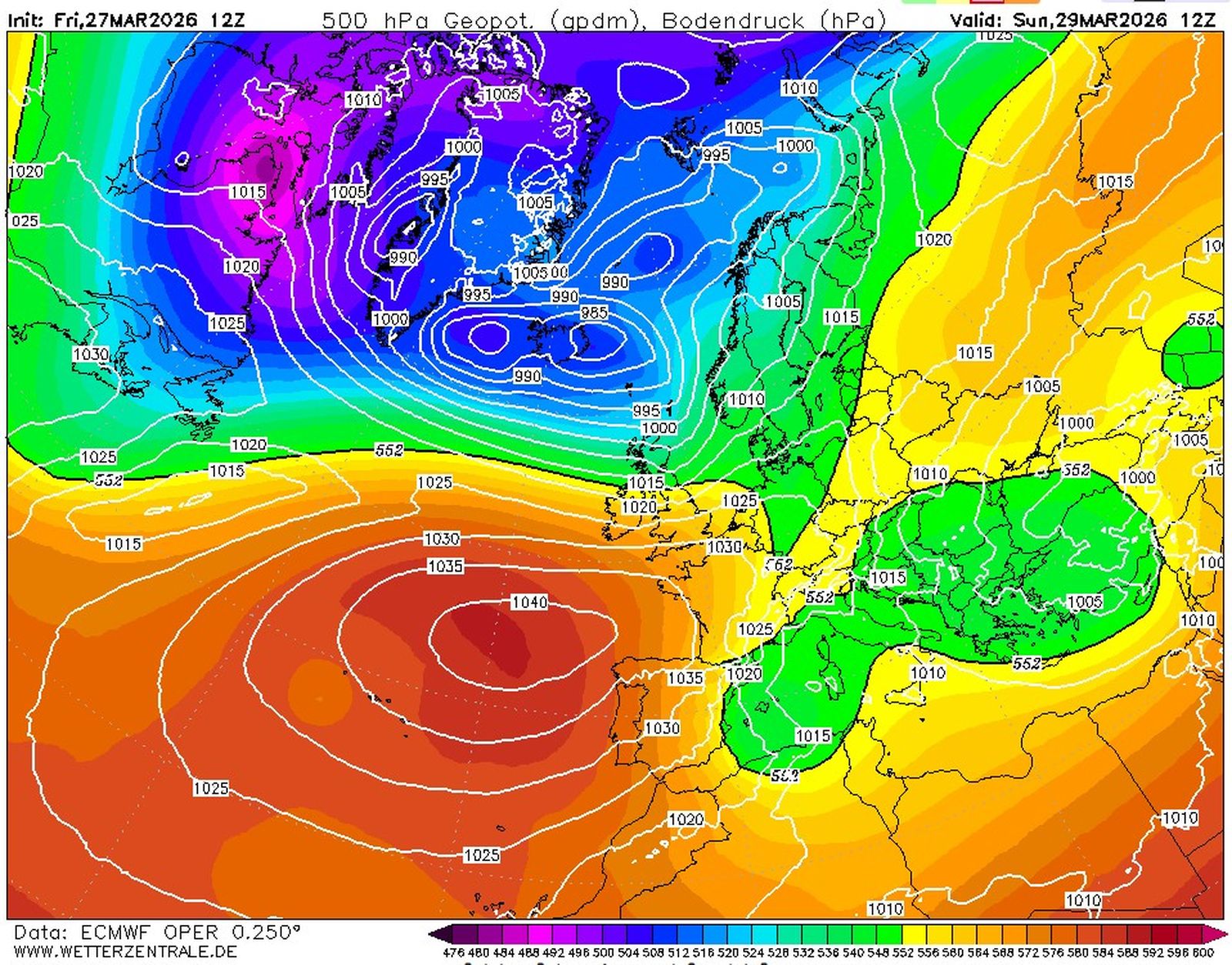 Situació prevista a 5.500 m diumenge 29. model europeu ECMWF