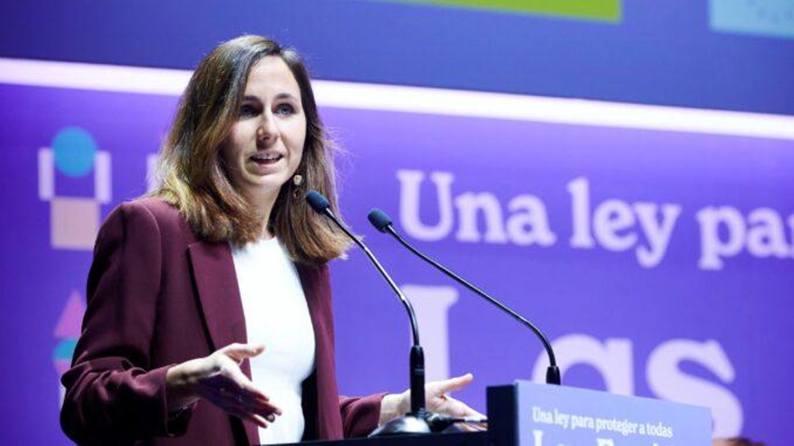La ministra Ione Belarra en la jornada 'Una llei per a protegir a totes les famílies', celebrada a Madrid al febrer