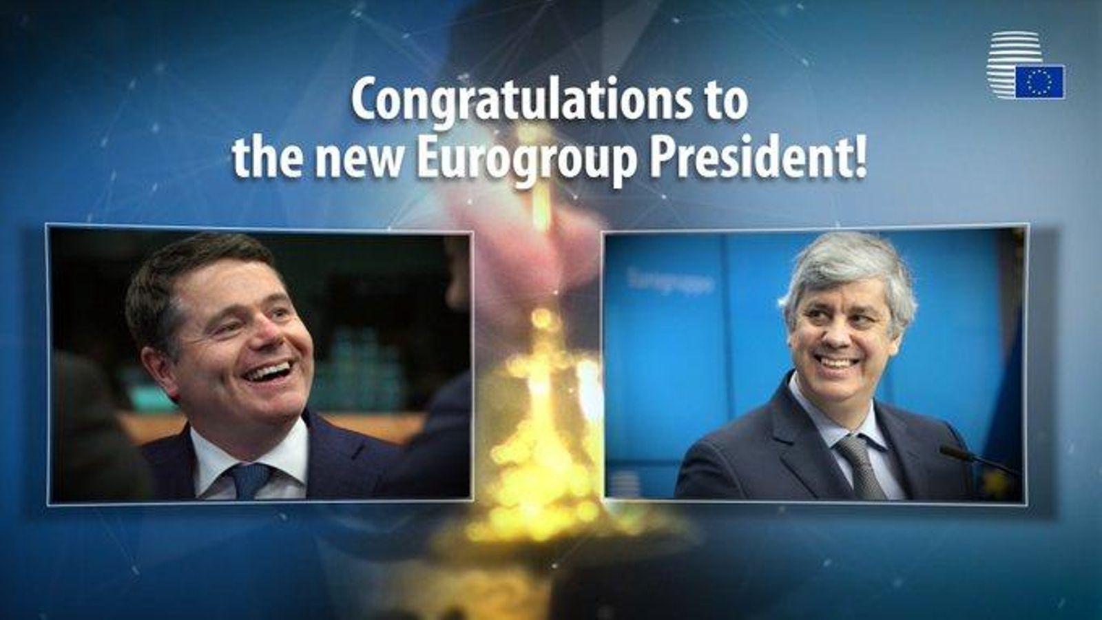 El nou president de l'Eurogrup, Paschal Donohoe (esquerra) amb el president eixint Mário Centeno .