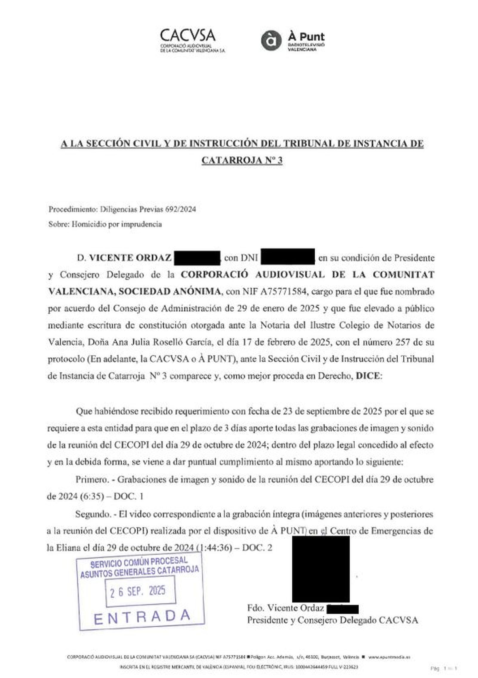 Escrit presentat per À Punt davant del jutjat