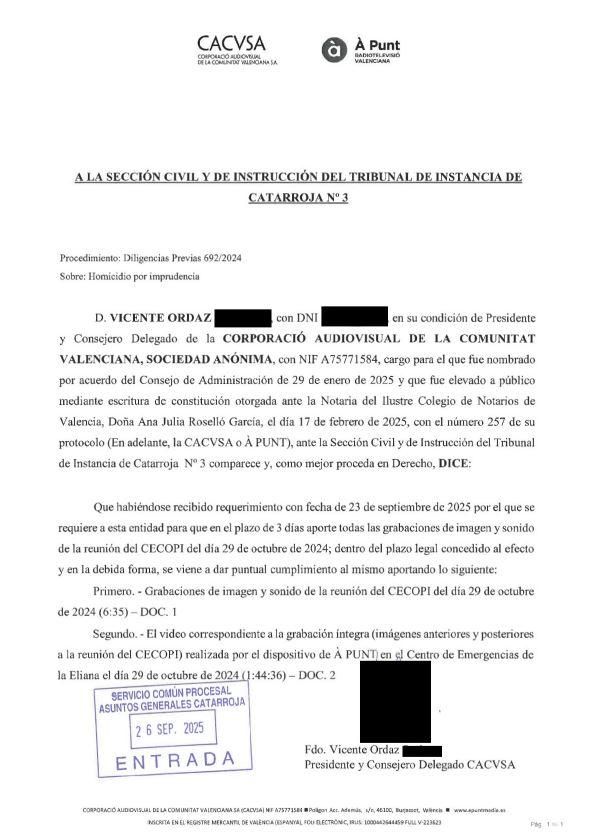Escrit presentat per À Punt davant del jutjat