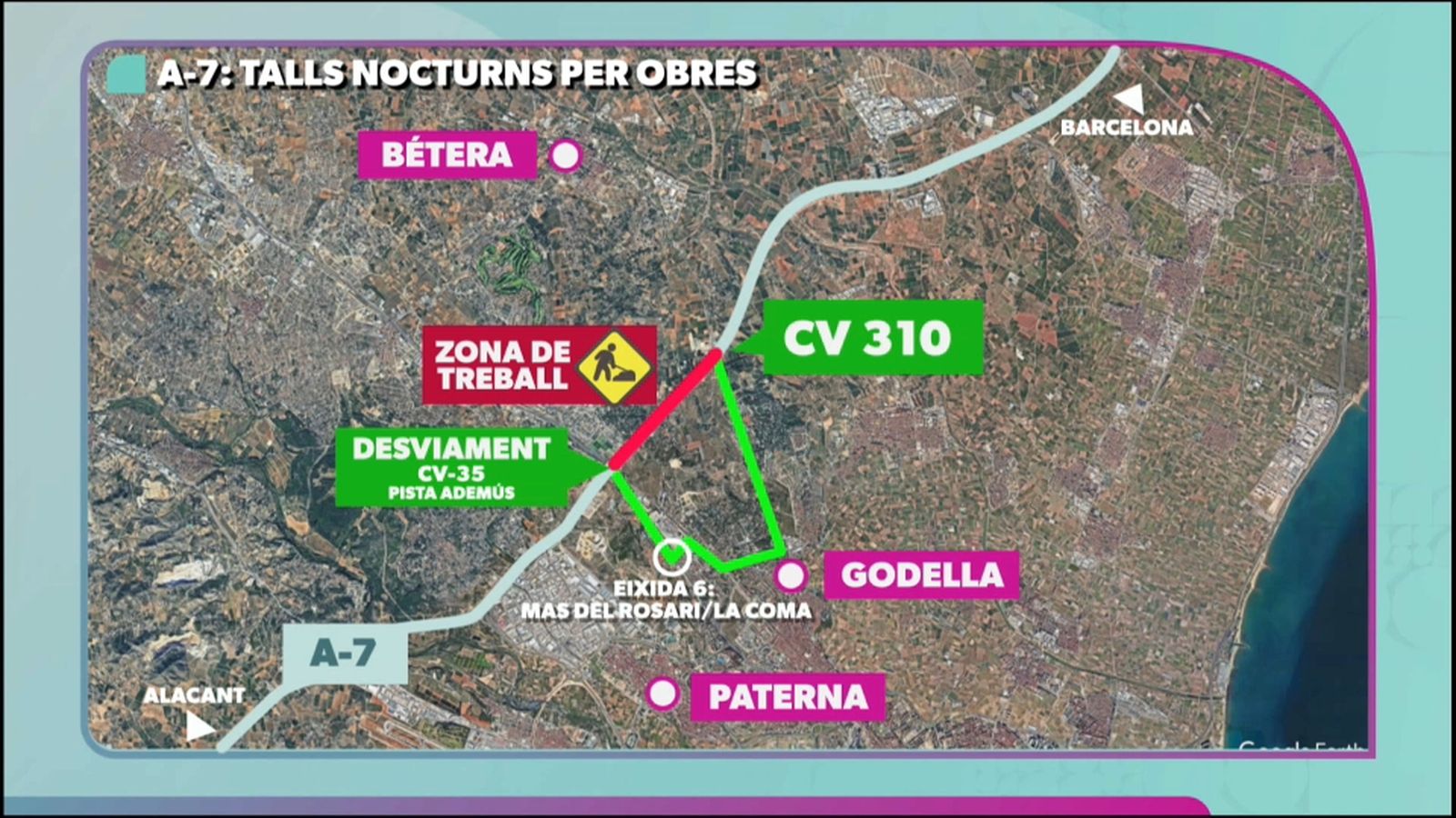 Primer tall de circulació per obres en l'A-7