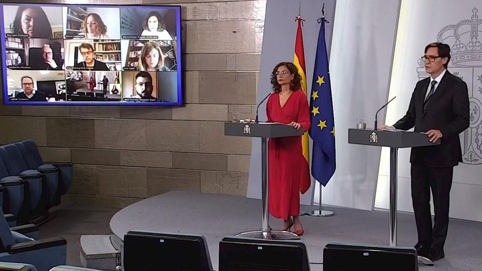 Compareixença al Palau de la Moncloa del ministre de Sanitat, Salvador Illa, i la portaveu del Govern espanyol, María Jesús Montero