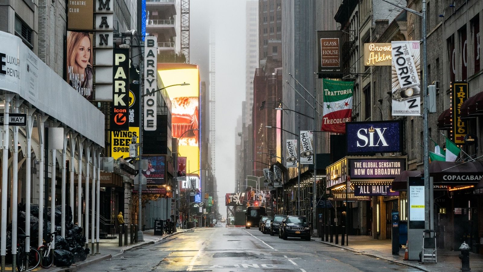 Districte de Broadway Theatre, buit durant l’esclat de la malaltia coronavirus a la ciutat de Nova York, el passat 29 de març del 2020