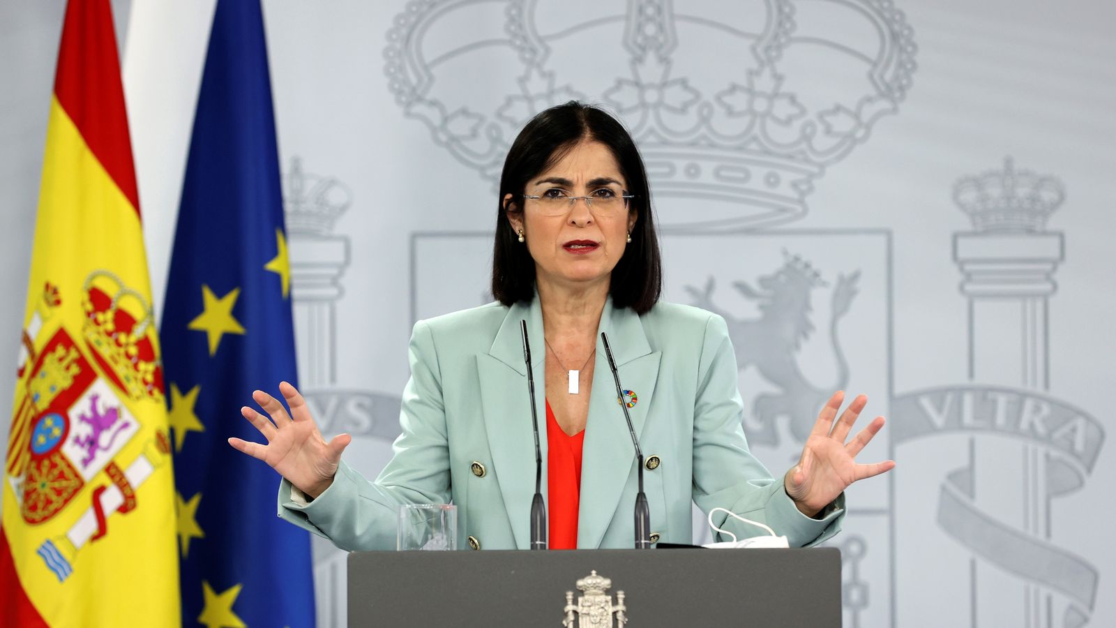 La ministra de Sanitat, Carolina Darias, en la roda de premsa posterior a la reunió de la Comissió Interterritorial de Salut