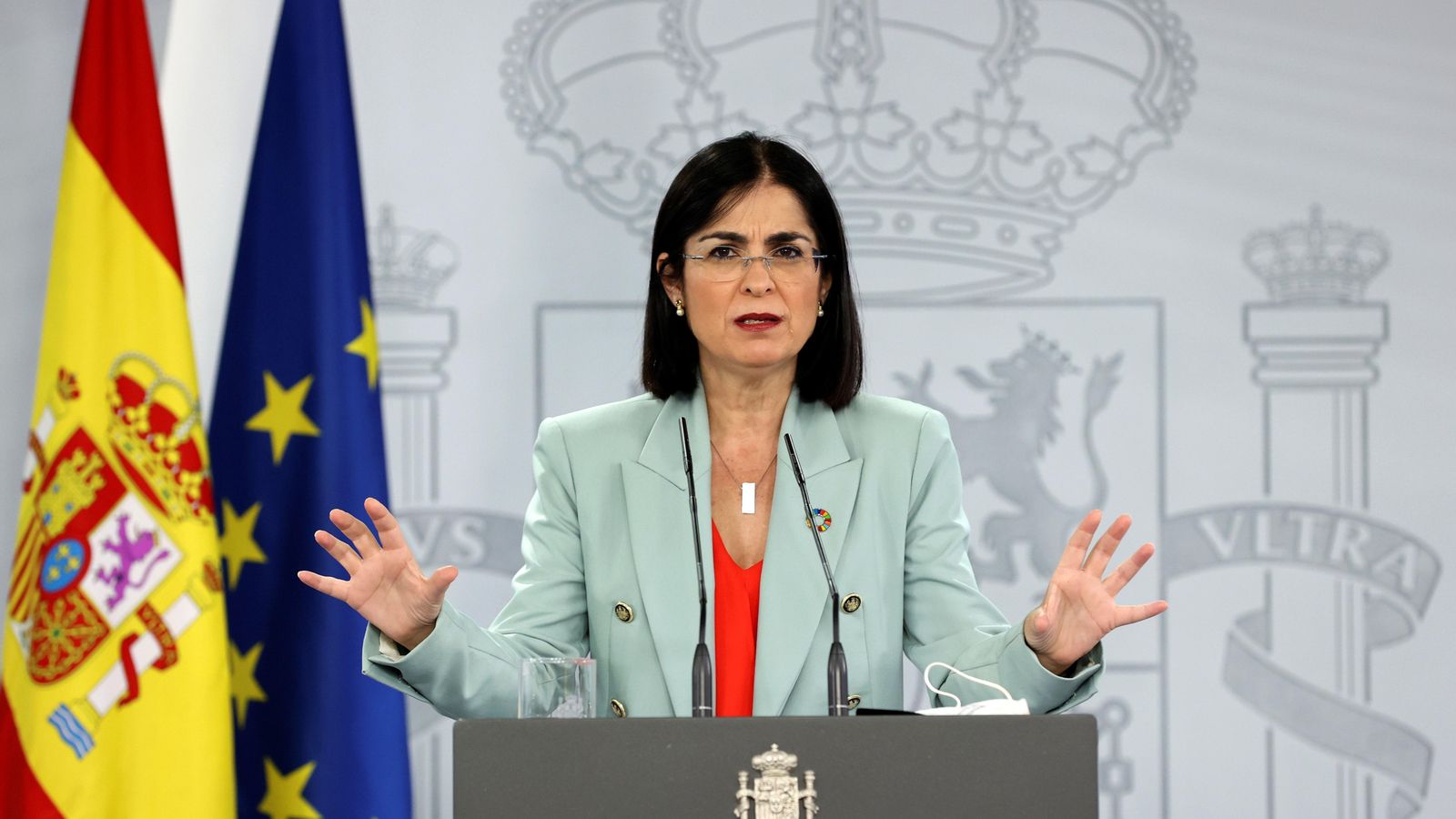 La ministra de Sanitat, Carolina Darias, en la roda de premsa posterior a la reunió de la Comissió Interterritorial de Salut