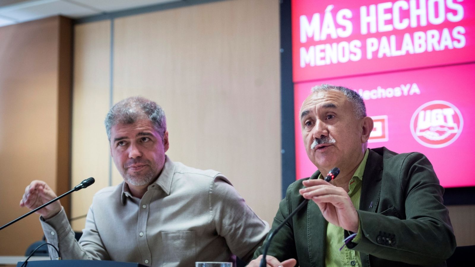 El secretari general de CCOO, Unai Sordo, i el d’UGT, Pepe Álvarez, aquest dijous