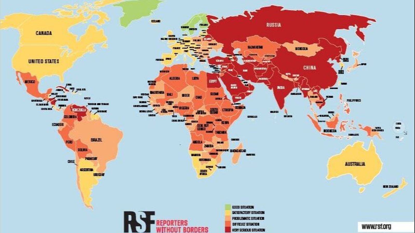 Mapa de la llibertat de premsa segons Reporters Sense Fronteres