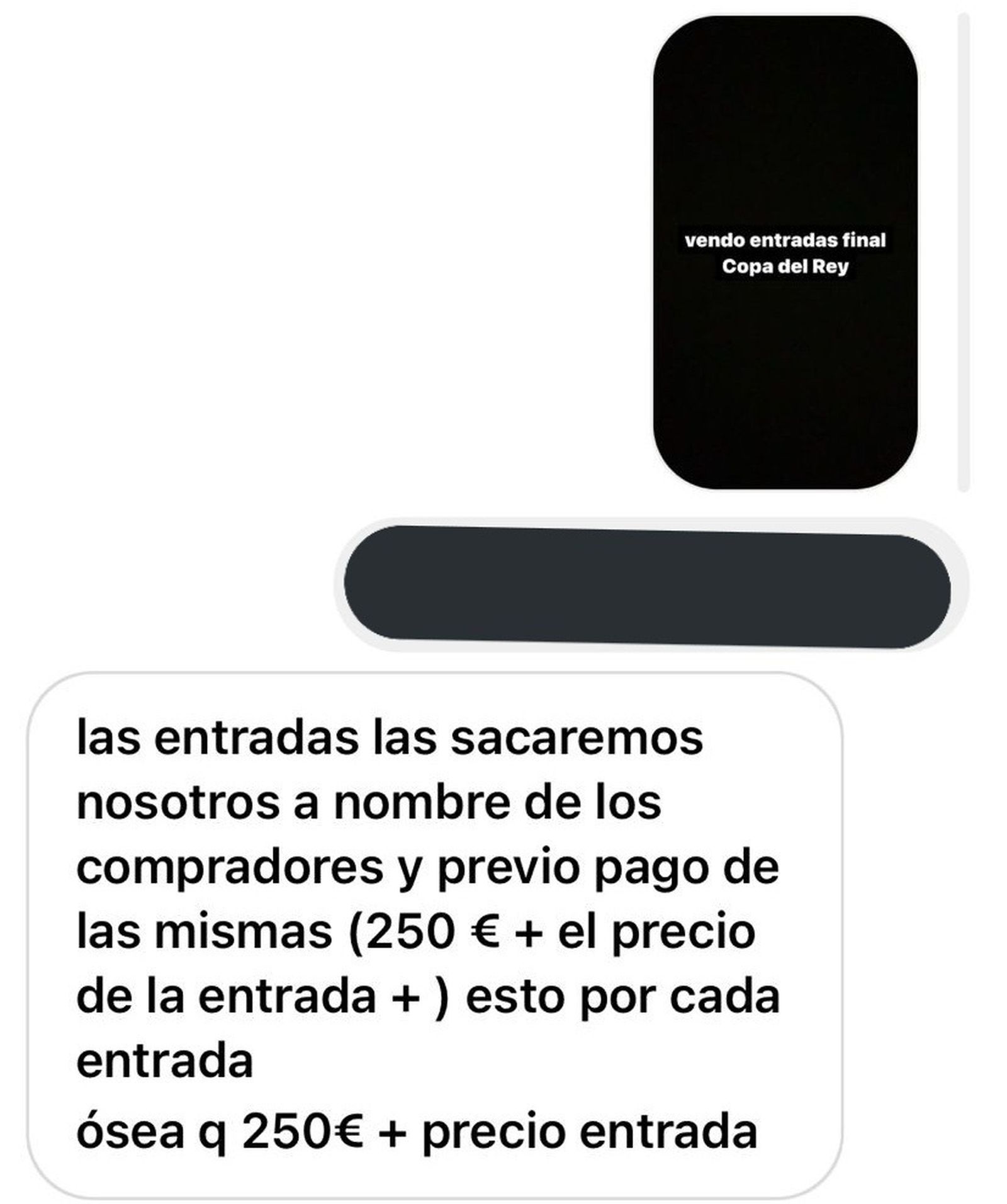 Missatge on s'ofereixen a revendre anticipadament entrades per a la final de Copa del Rei