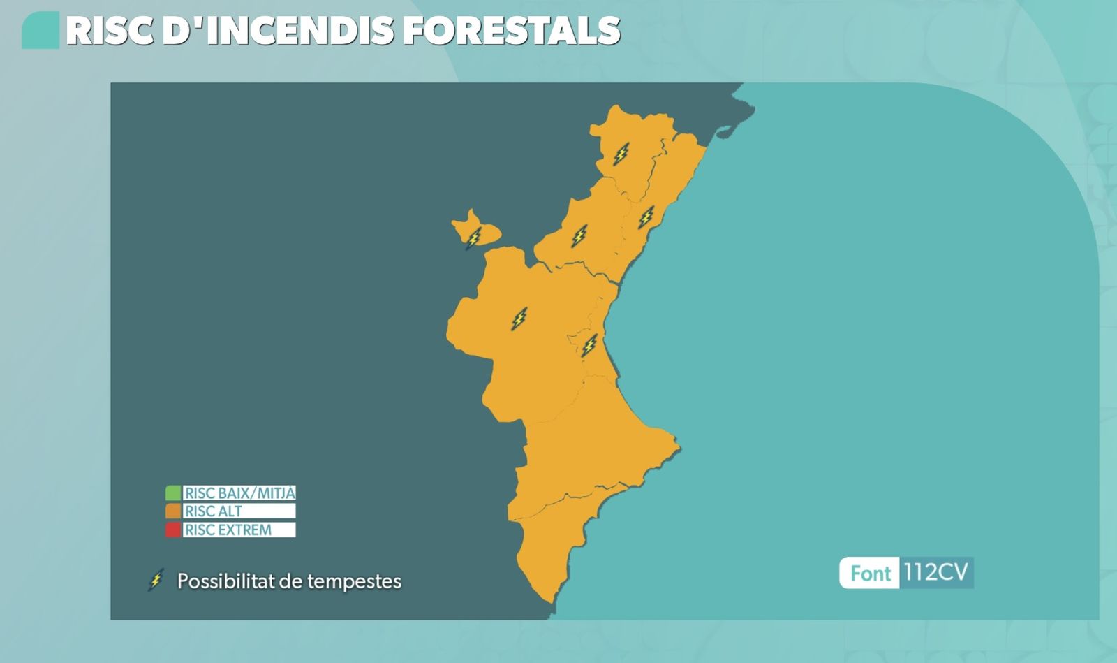 Mapa dels llamps caiguts en el territori valencià este dissabte