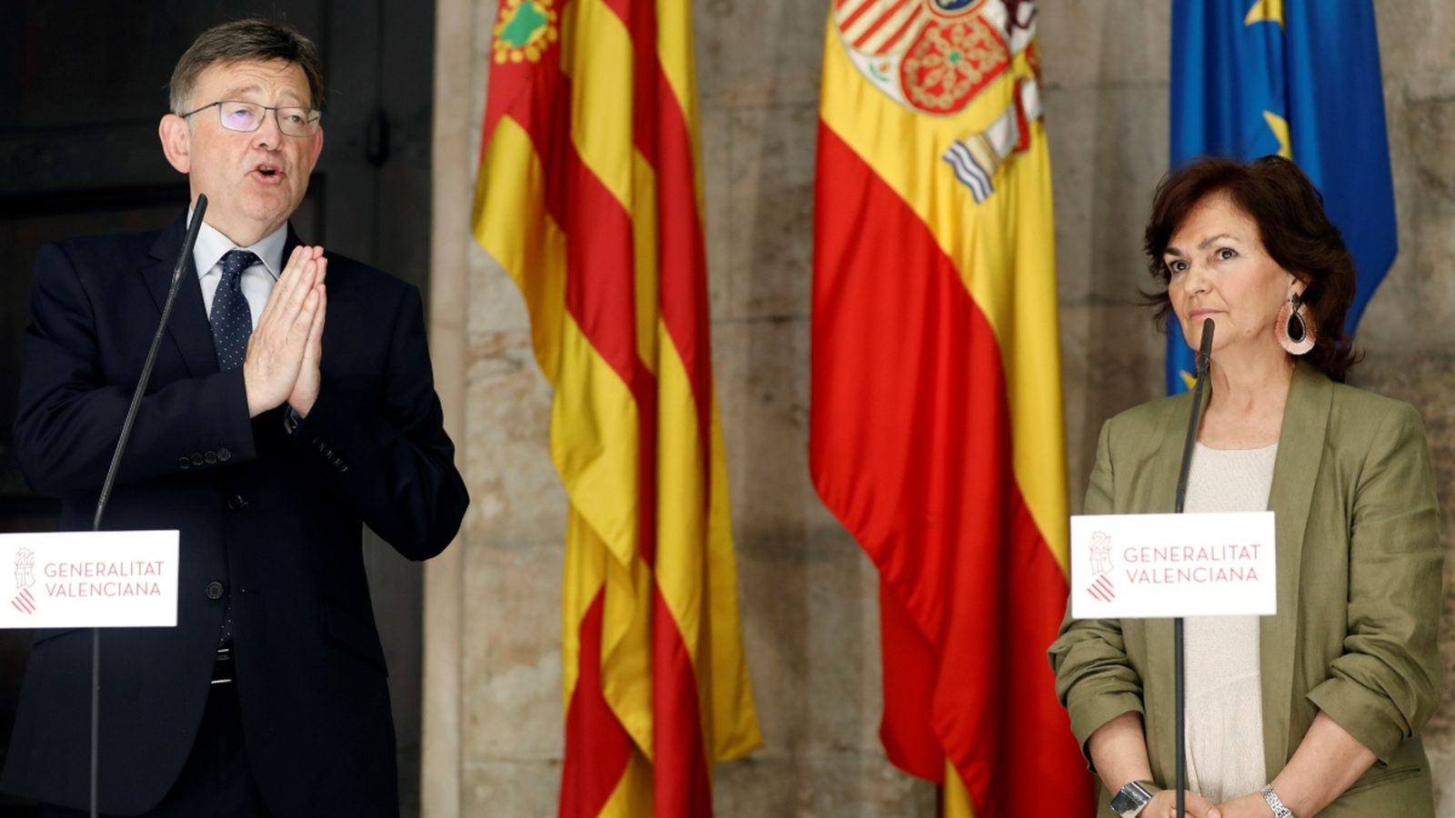 Ximo Puig i Carmen Calvo a València durant la roda de premsa