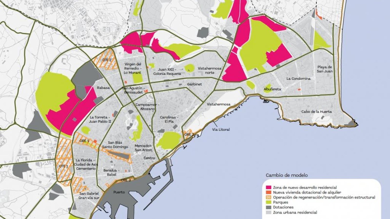 Imatge del Pla de les zones d'habitatges del Pla General d'Alacant