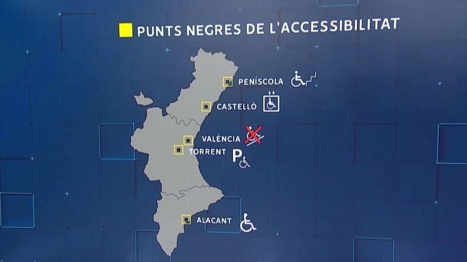 Mapa amb alguns dels punts negres d'accessibilitat a la Comunitat Valenciana