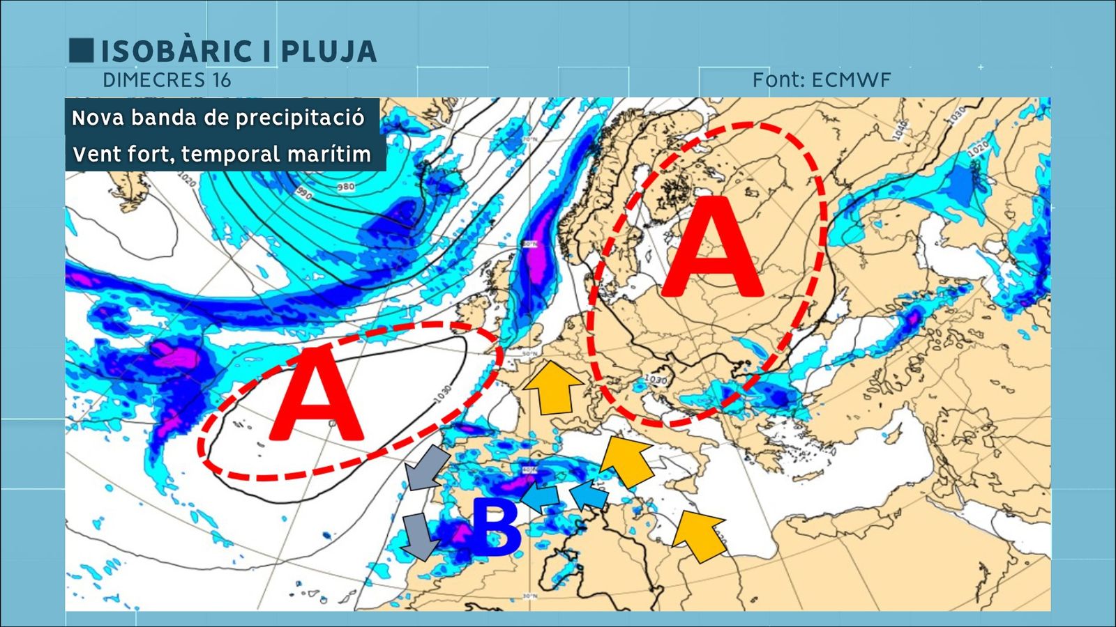 Situació prevista en superfície dimecres 16 de març