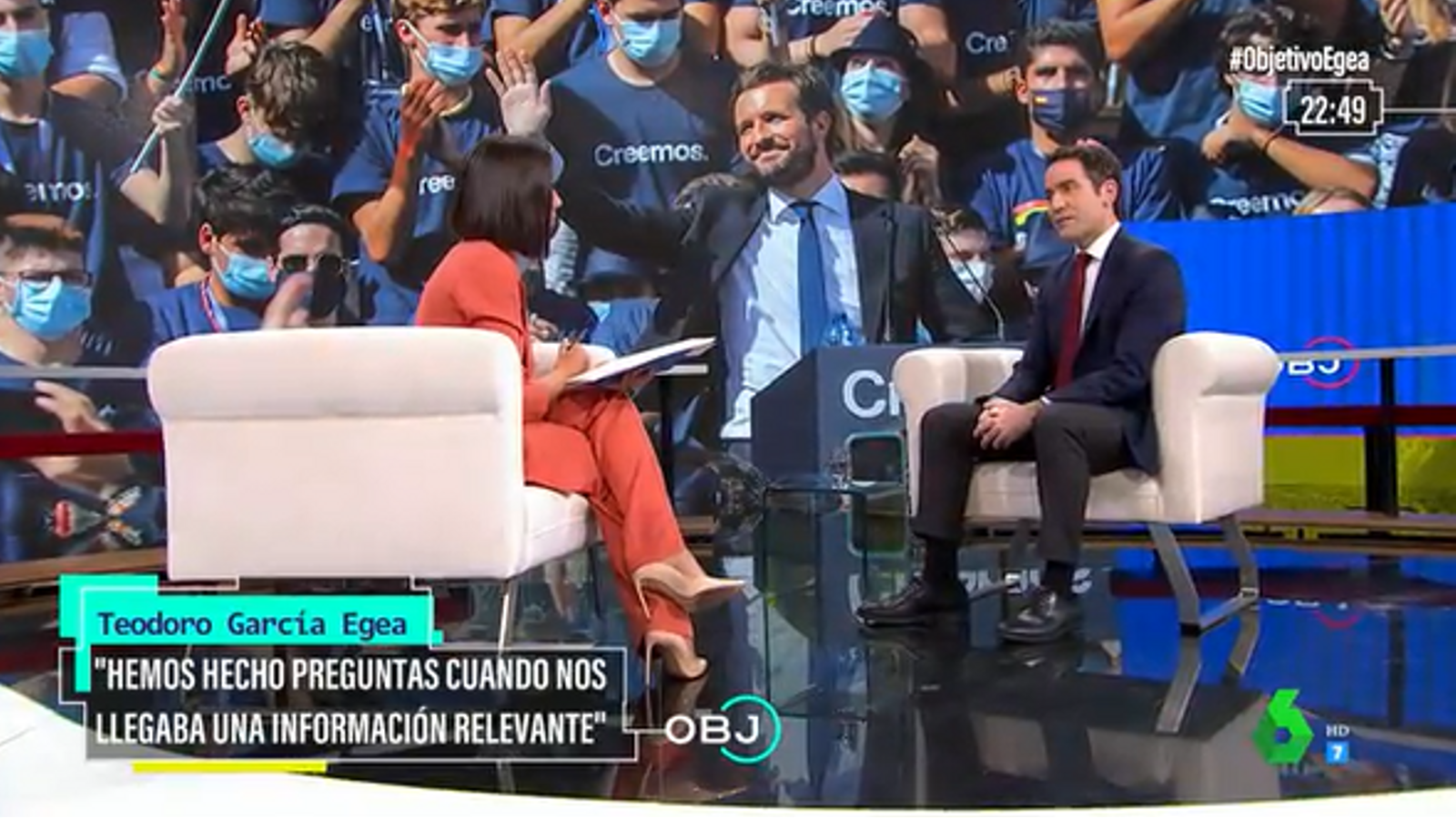 Un moment de l'entrevista de García Egea a la Sexta