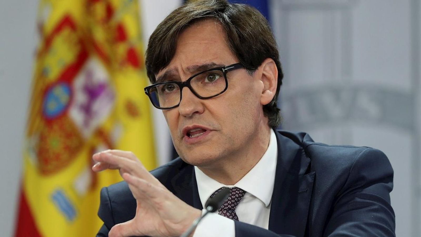 El ministre de Sanitat, Salvador Illa, durant la roda de premsa d'aquest dimecres