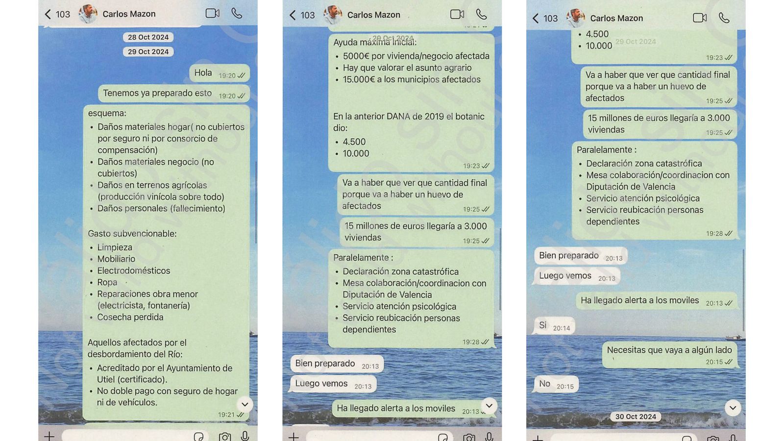 Captures de pantalla de la conversa entre Cayetano i Mazón