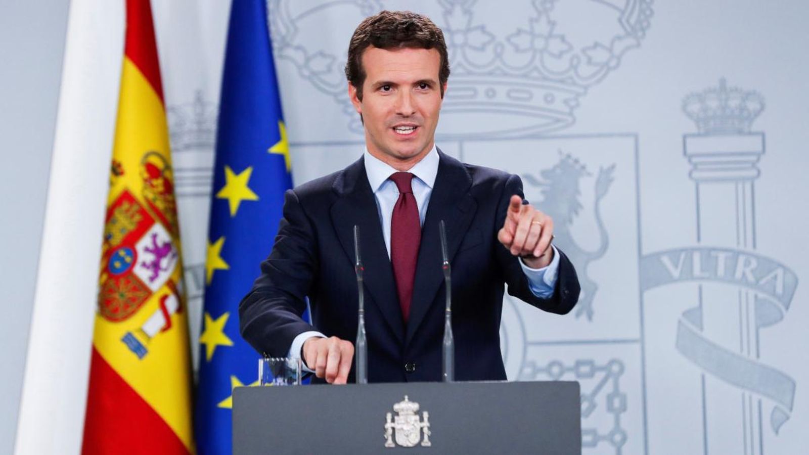 El president del Partit Popular, Pablo Casado, en la compareixença a Moncloa