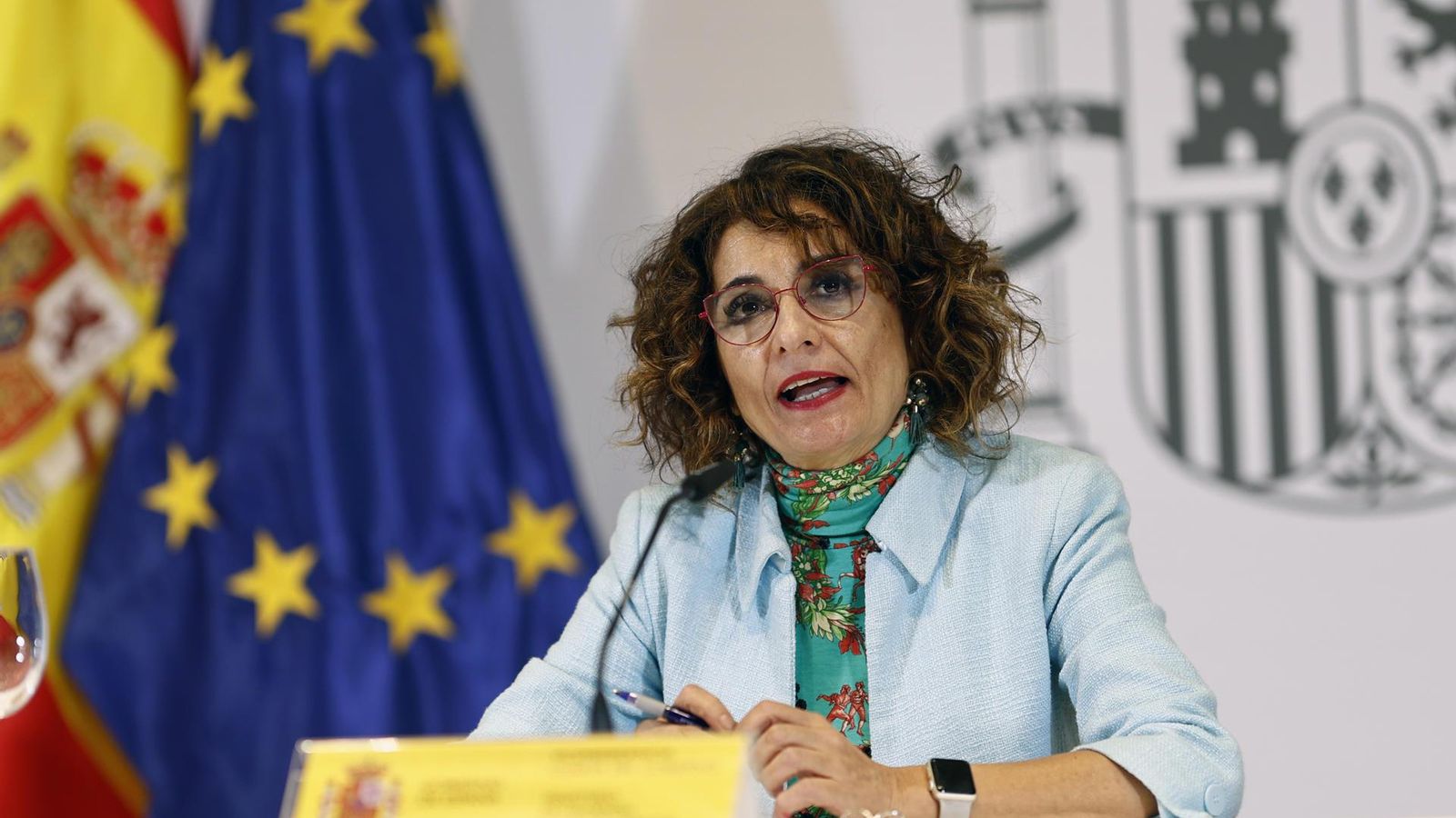 La vicepresidenta quarta i ministra d'Hisenda, María Jesús Montero, durant la roda de premsa després de la reunió del Consell de Política Fiscal i Financera (CPFF)