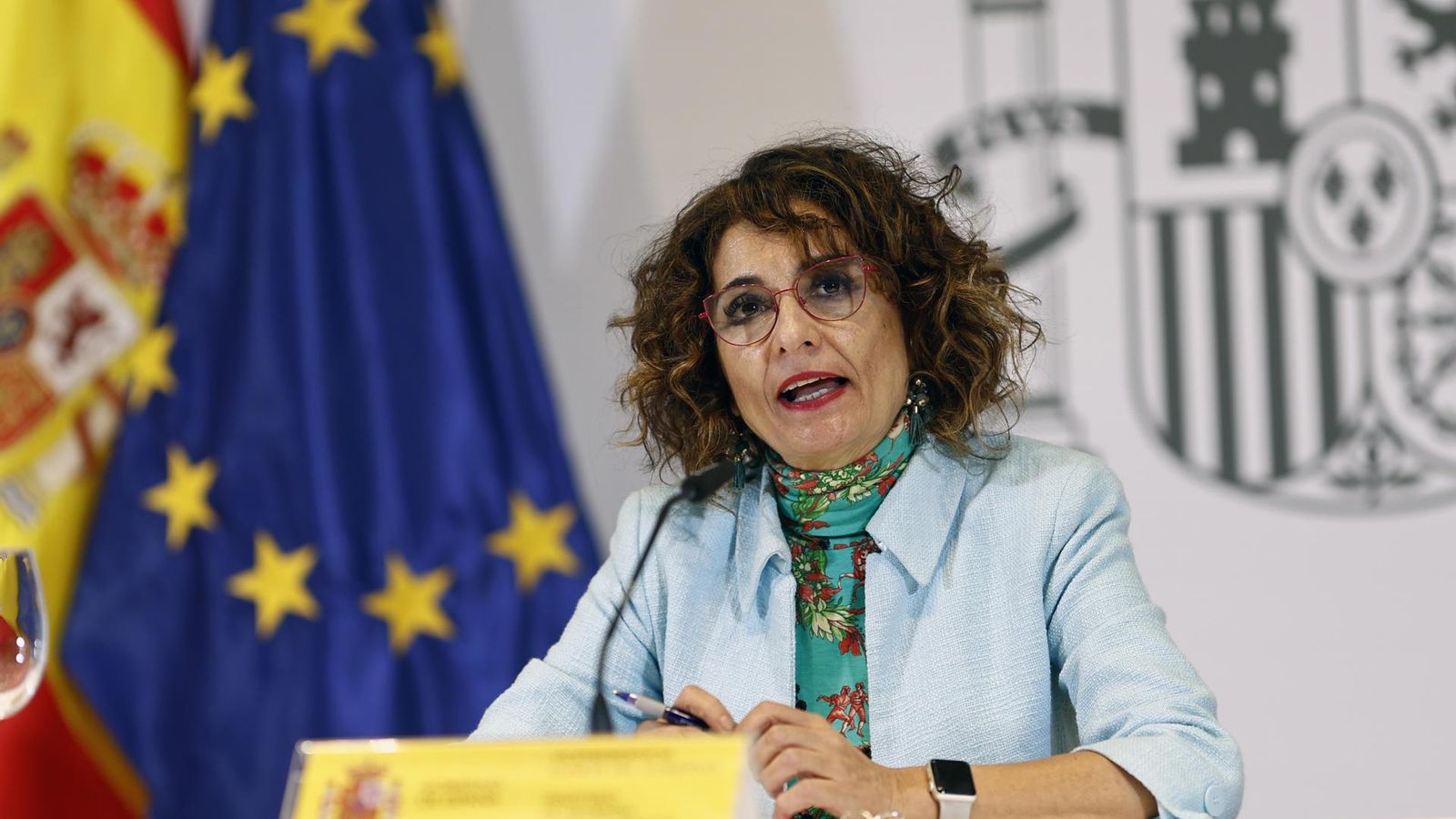 La vicepresidenta quarta i ministra d'Hisenda, María Jesús Montero, durant la roda de premsa després de la reunió del Consell de Política Fiscal i Financera (CPFF)