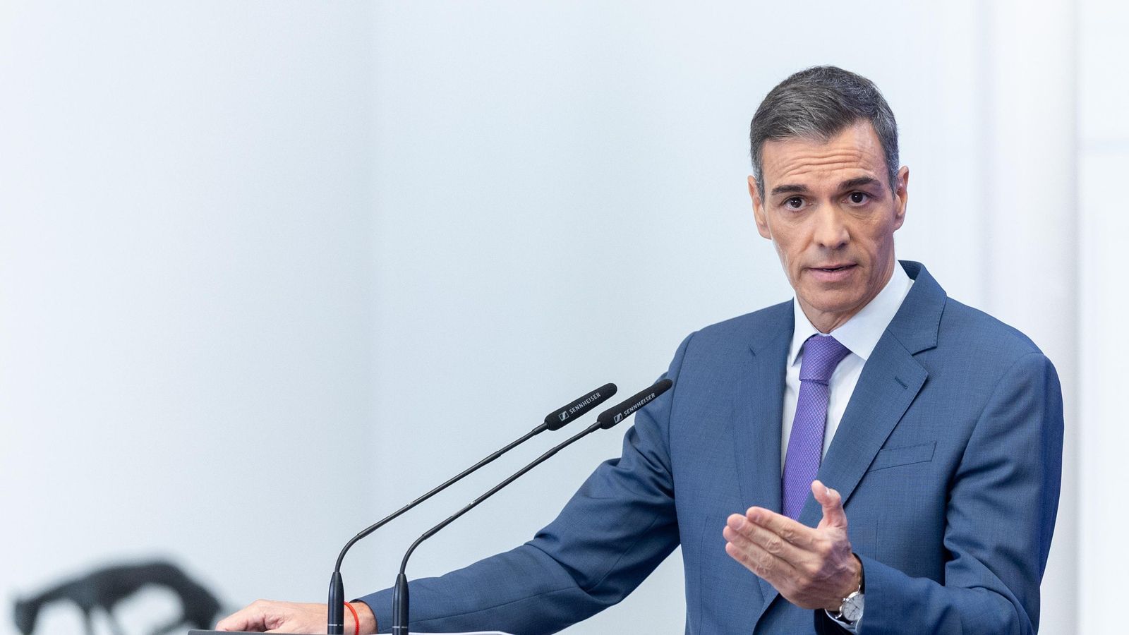 El president del Govern, Pedro Sánchez, en una compareixença a Madrid este dilluns