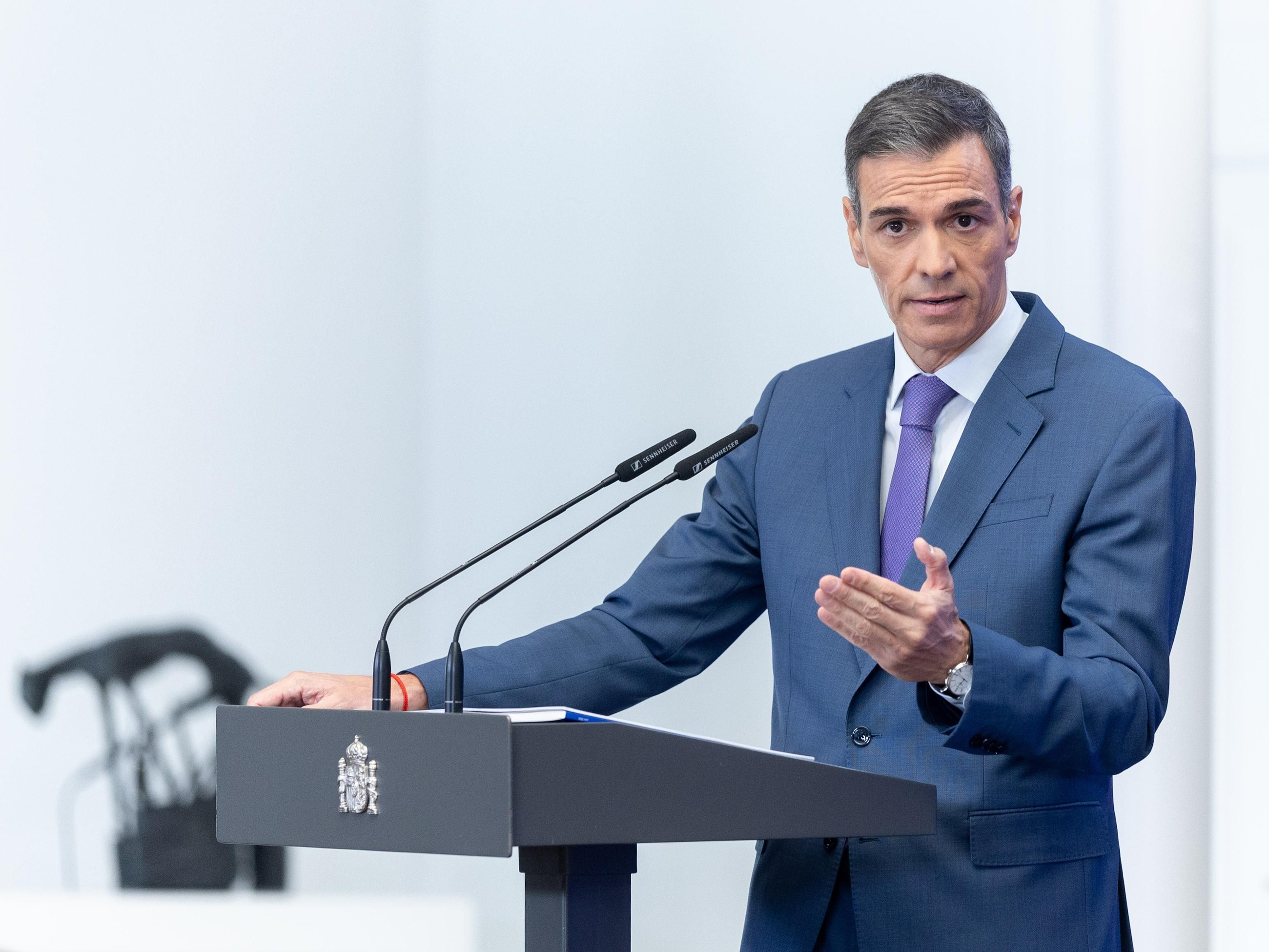 El president del govern, Pedro Sánchez, en una compareixença a Madrid en una imatge d'arxiu El president del Govern, Pedro Sánchez, en una compareixença a Madrid este dilluns