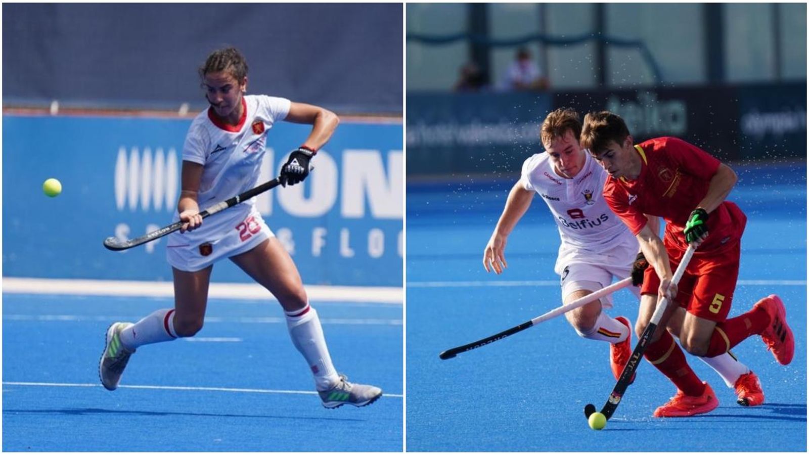 Dos jugadors de la selecció espanyola avancen amb la pilota