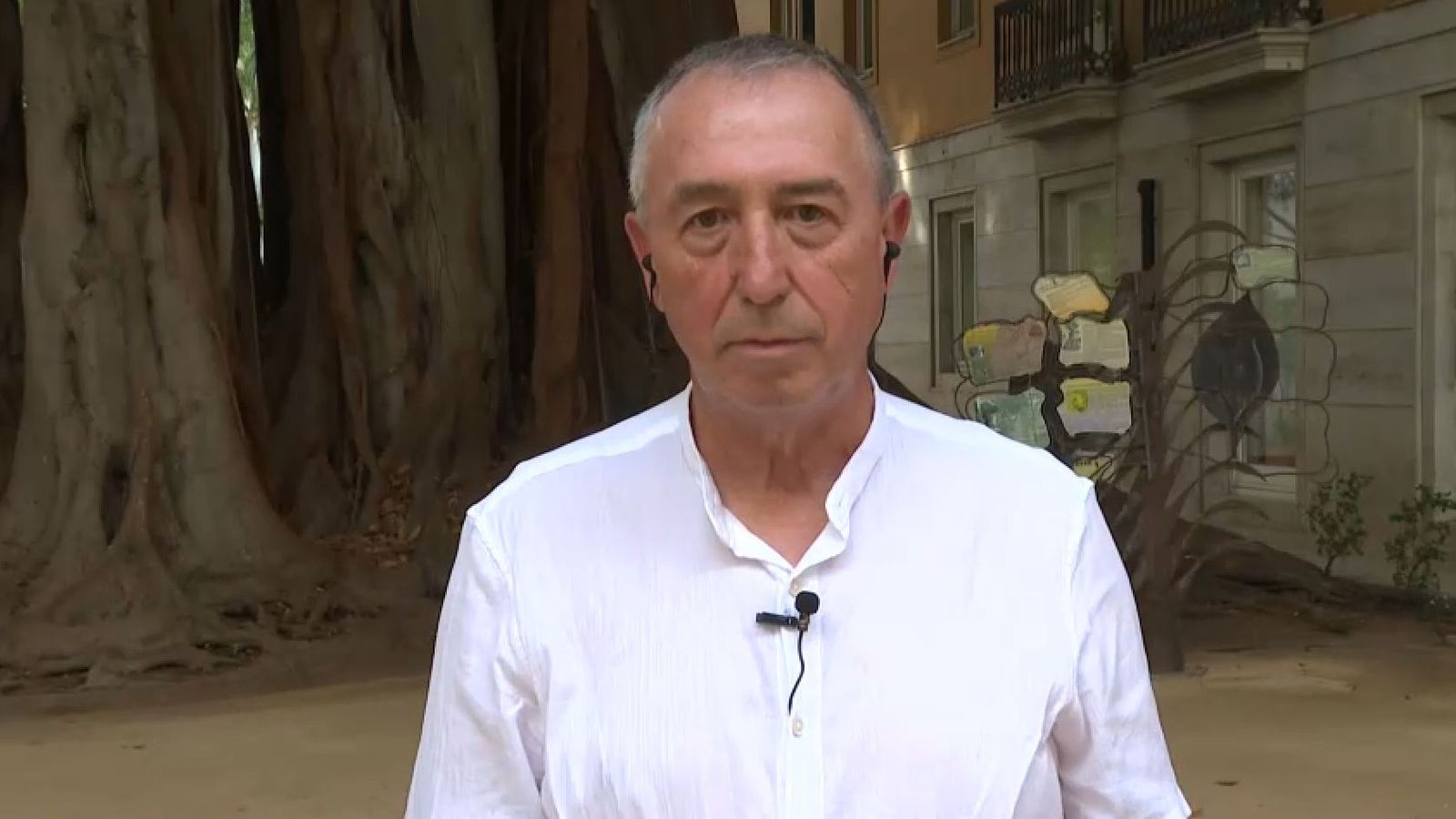 El síndic Joan Baldoví durant la seua intervenció, des del pati de les Corts, en 'Les notícies del matí'