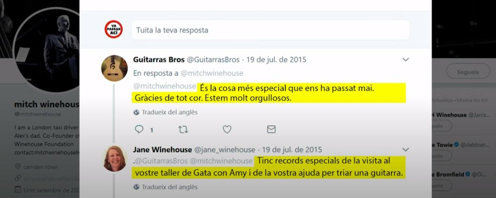 Els missatges que Guitarras Bros va intercanviar amb la família Winehouse en Twitter